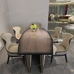 Angled Top Dining Table with Diamond-Quilted Leather Pedestal and Gold Inlay
